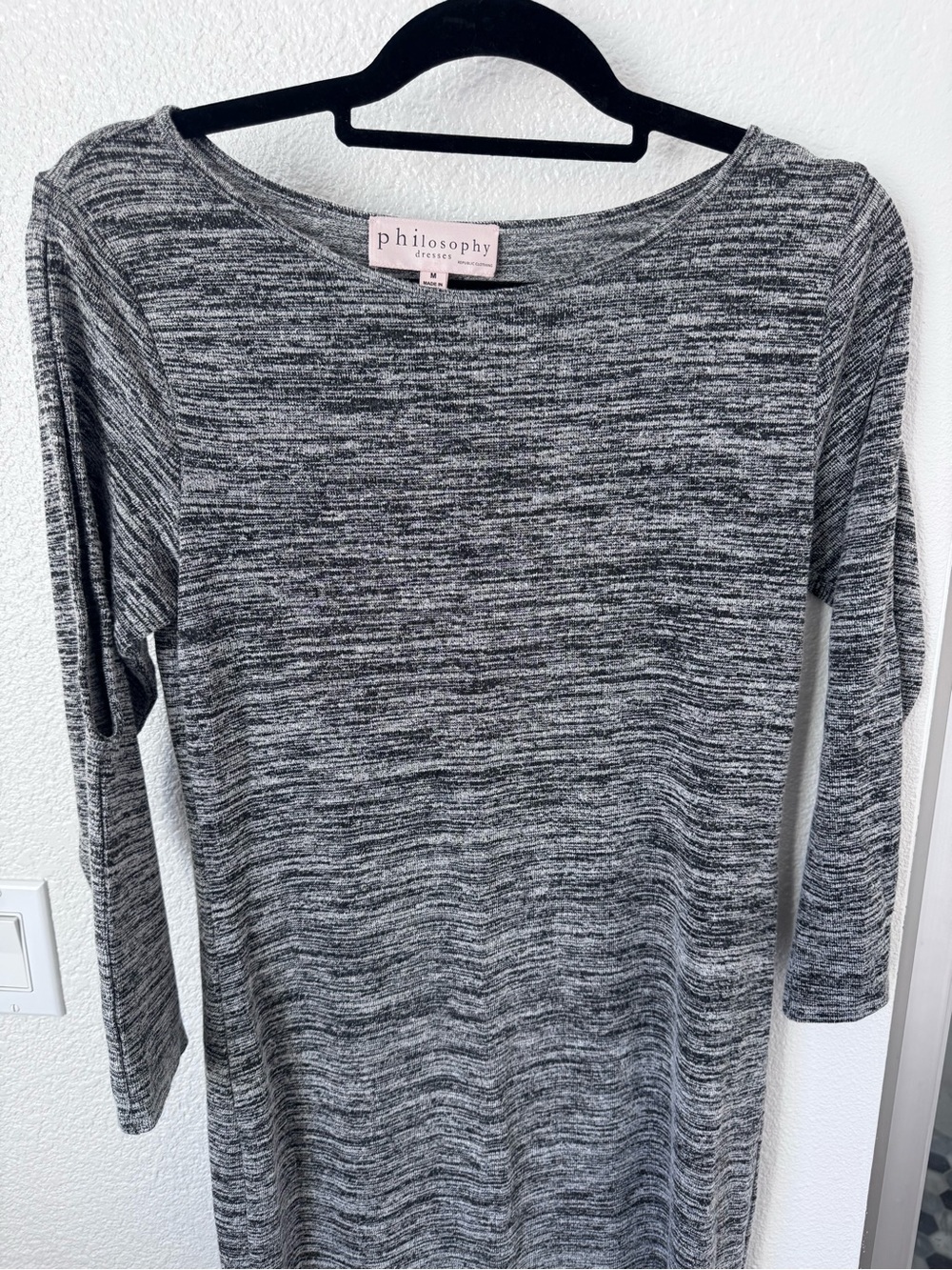 Philosophy Gray & Black Marled Scoop Neck Dress with open shoulders